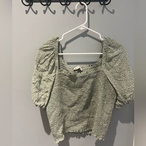 Loft smocked puff sleeve polka dot top